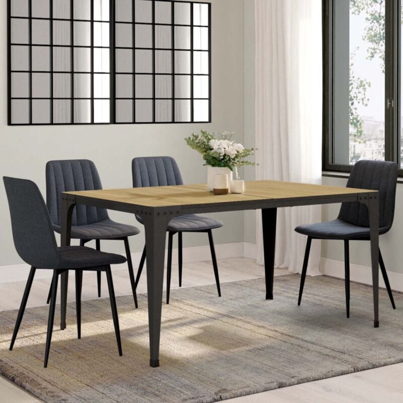 foto del prodotto tavolo da pranzo rettangolare nelly 8 persone legno e nero design industriale 150 cm