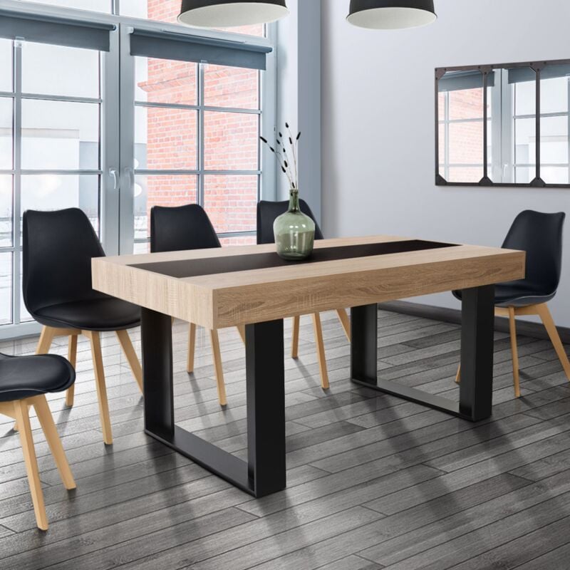 foto del prodotto tavolo da pranzo rettangolare per 6 persone phoenix, legno e fascia centrale nera, 160 cm