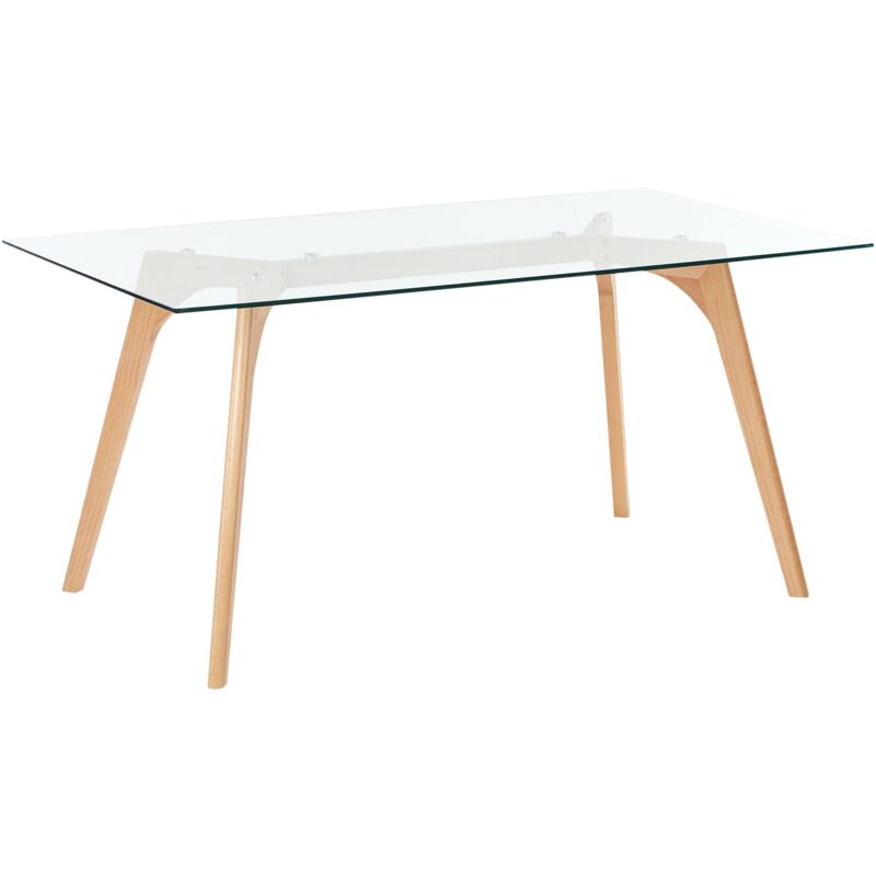 foto del prodotto tavolo da pranzo rettangolare piano in vetro gambe in legno 160 x 90 cm hudson