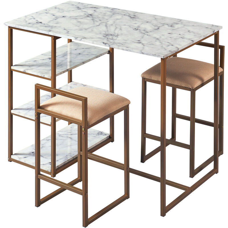foto del prodotto tavolo da pranzo rettangolo con sedie legno e faux marmo teamson home vnf 00084