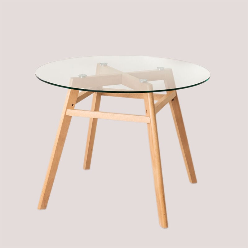 foto del prodotto tavolo da pranzo rotondo in vetro e legno di faggio scand nordic sklum