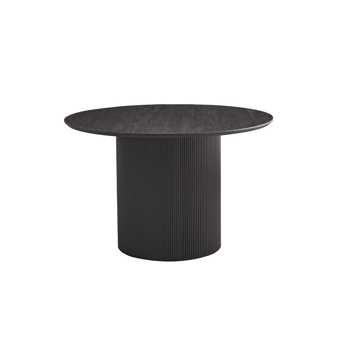 foto del prodotto tavolo da pranzo rotondo vagos effetto legno marrone scuro, ideale per una sala da pranzo accogliente.