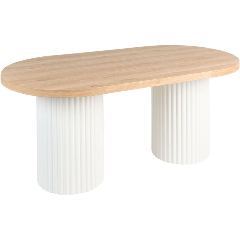 foto del prodotto tavolo da pranzo rustico piano ovale con gambe in legno chiaro 180 x 100 cm sheridan