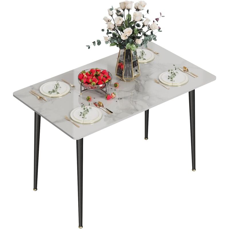 foto del prodotto tavolo da pranzo tavolo cucina marmo rettangolo 120 70 76cm soggiorno, bianco pietra sinterizzata