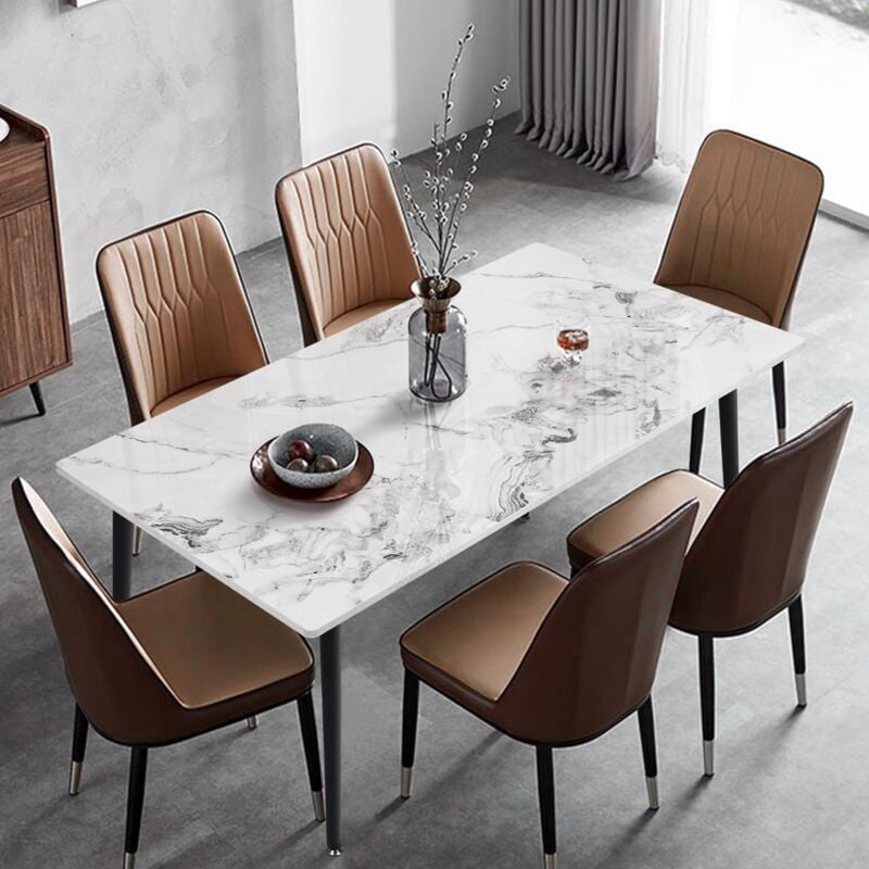 foto del prodotto tavolo da pranzo tavolo cucina marmo rettangolo 120 70 76cm soggiorno, bianco smeraldo freddo colore pietra sinterizzata