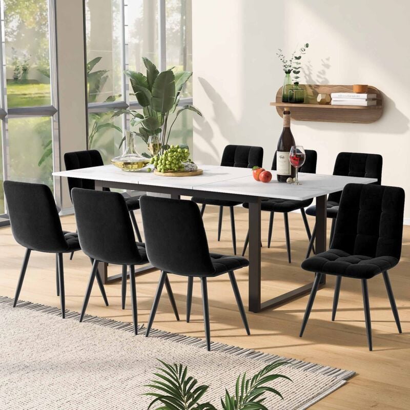 foto del prodotto tavolo da pranzo telescopico, 140 180x80x75 cm, gambe in metallo ferro e gambe in tubo quadrato piano tavolo moderno in mdf bianco con motivi in