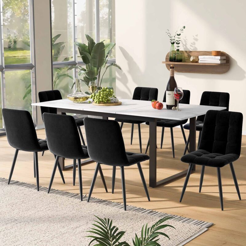 foto del prodotto tavolo da pranzo telescopico, 140 180x80x75 cm, gambe in metallo ferro e gambe in tubo quadrato piano tavolo moderno in mdf bianco con motivi in