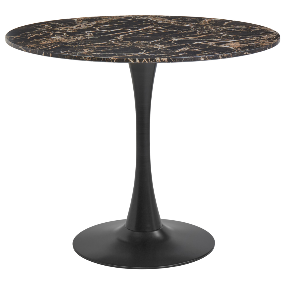 foto del prodotto tavolo da pranzo tondo 90 cm effetto marmo nero base in metallo nero boca