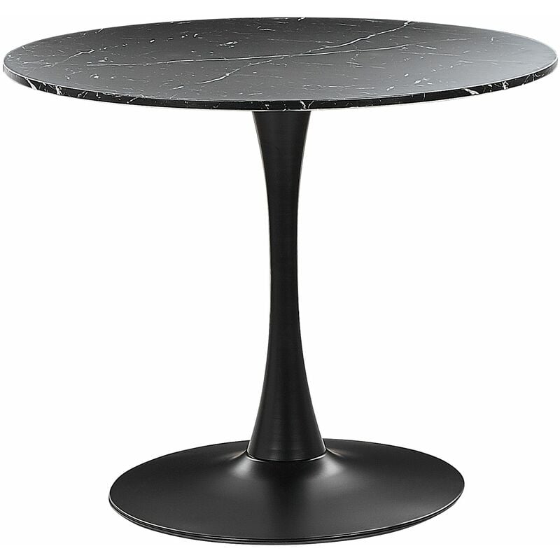 foto del prodotto tavolo da pranzo tondo 90 cm effetto marmo nero base in metallo nero per cucina 4 posti boca