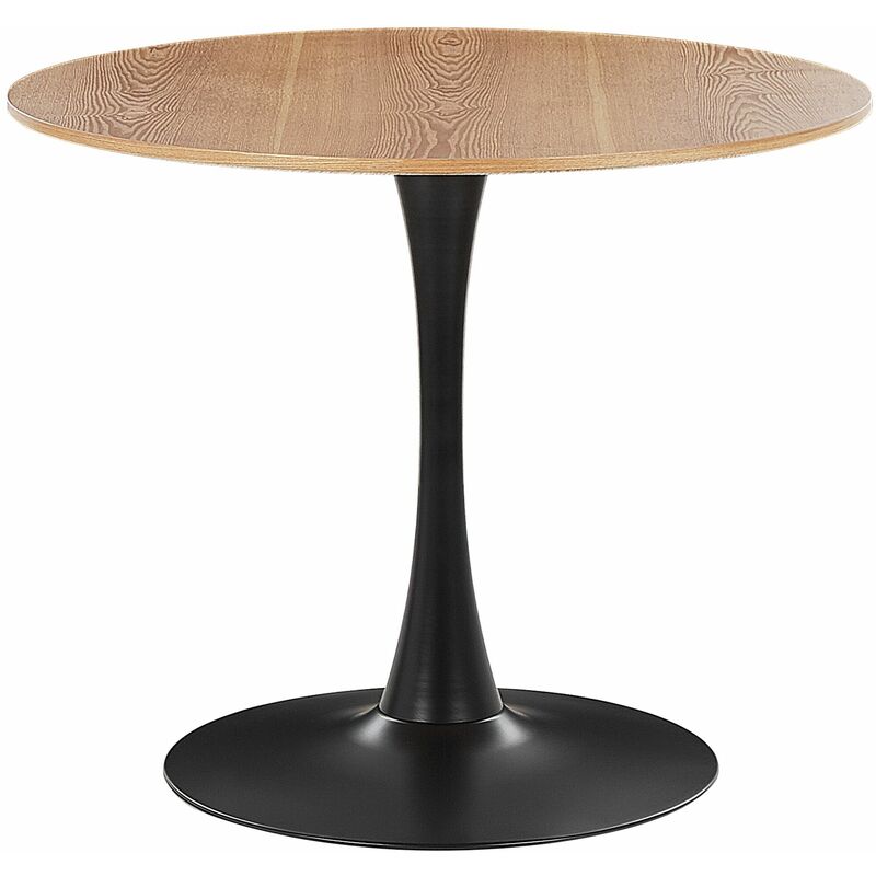 foto del prodotto tavolo da pranzo tondo 90 cm legno chiaro base in metallo nera per cucina 4 posti boca