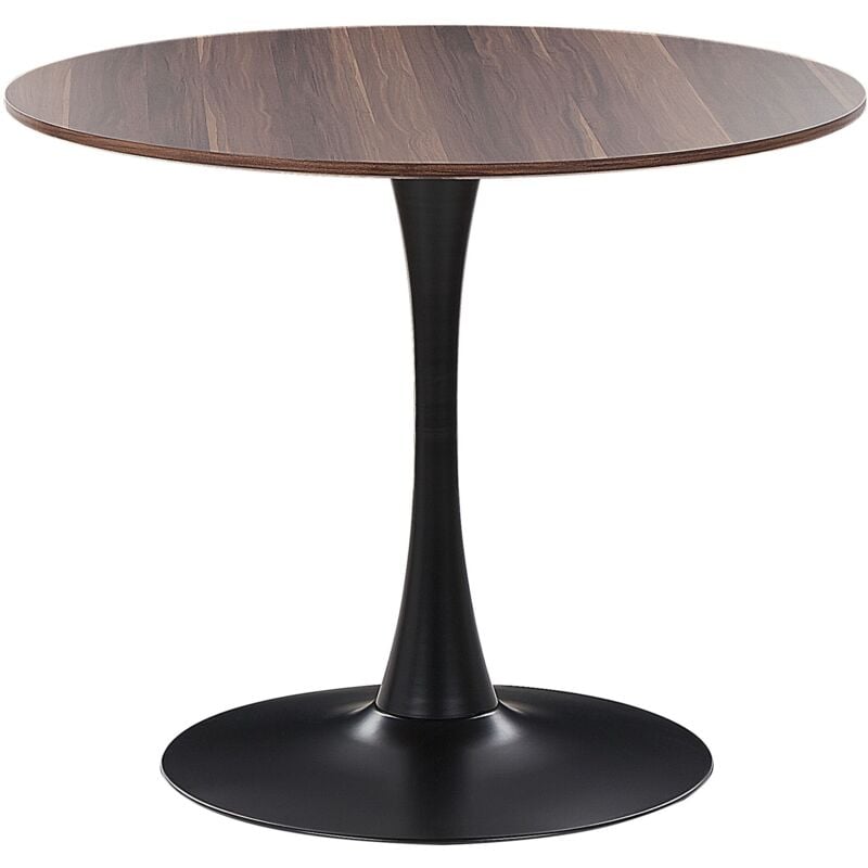 foto del prodotto tavolo da pranzo tondo 90 cm legno scuro base in metallo nera per cucina 4 posti boca