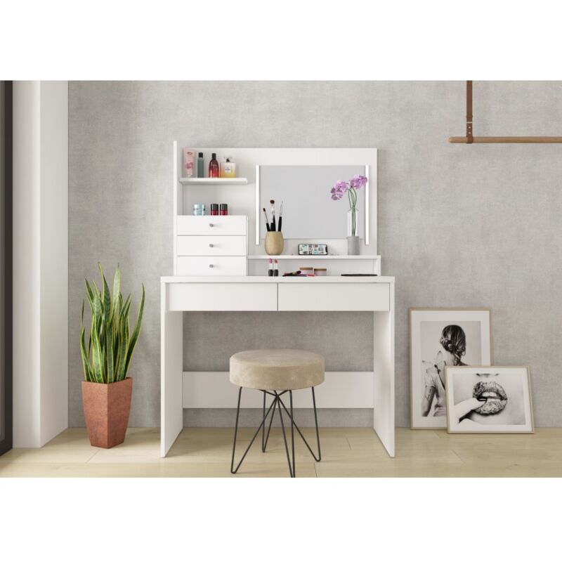 foto del prodotto tavolo da toeletta 100x142 cm bianco con specchio e cassetti