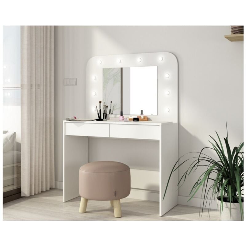 foto del prodotto tavolo da toeletta 100xh 142 cm bianco opaco con specchio e luci led sun
