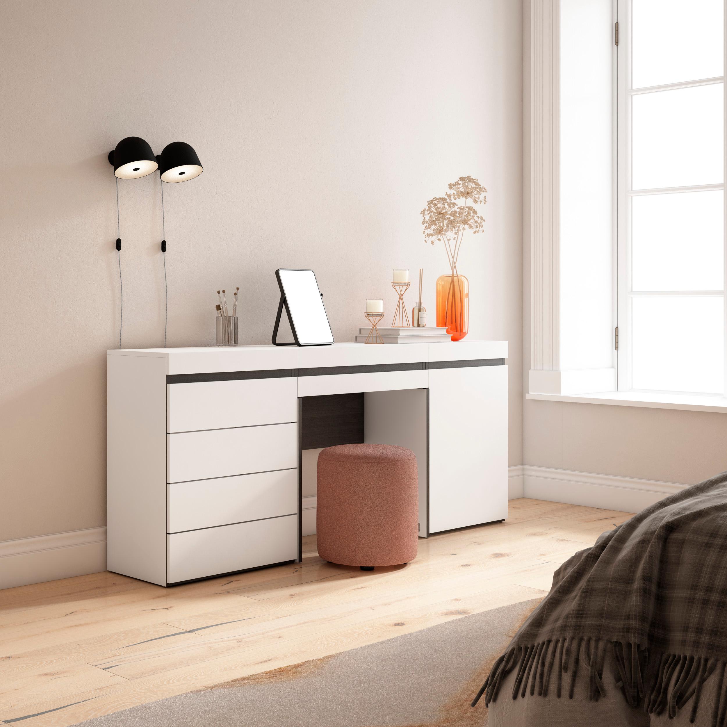 foto del prodotto tavolo da toeletta, 177x35x75cm, con cassetto, cassettiera, bianco rf3453