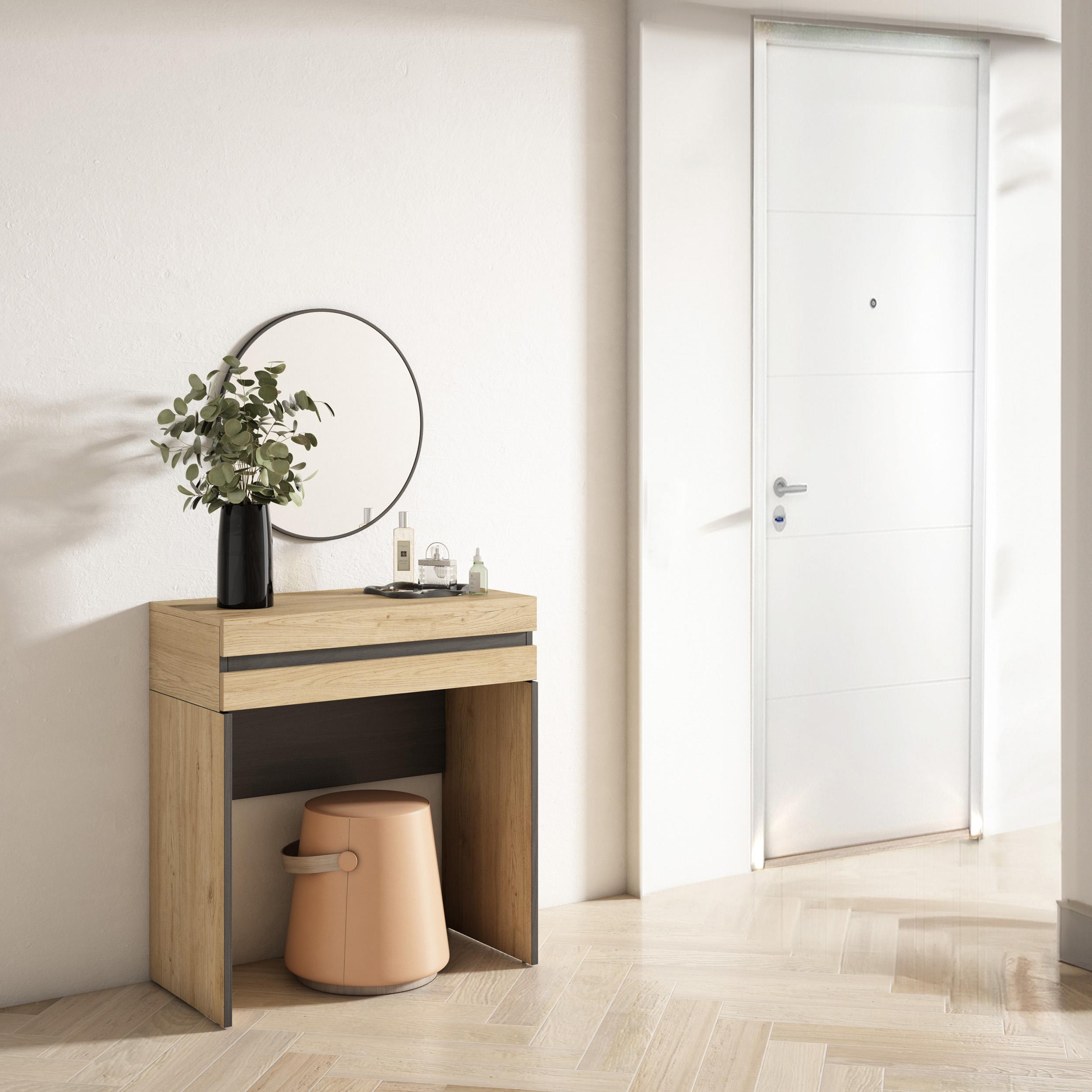 foto del prodotto tavolo da toeletta, 70x35x75cm, con cassetto, camera da letto, colore rovere rf3475