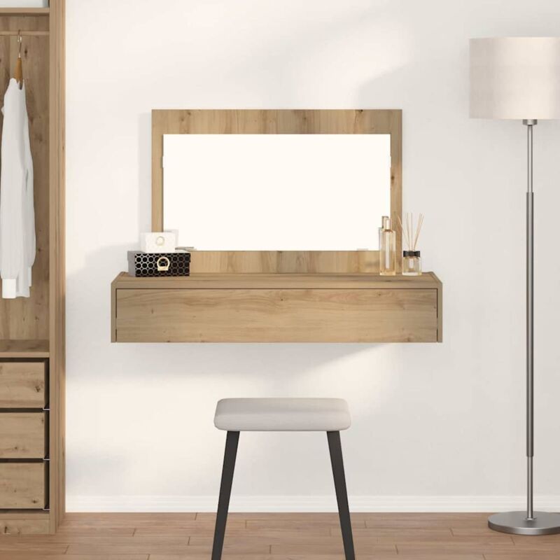foto del prodotto tavolo da toeletta appeso al muro rovere artigianale 100x40x70 cm vidaxl