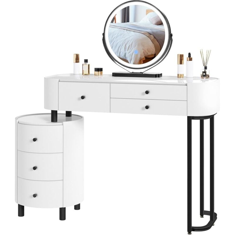 foto del prodotto tavolo da toeletta, bianco, con specchio a led, bianco woltu