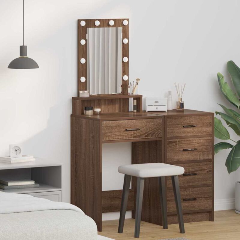 foto del prodotto tavolo da toeletta con luci led rovere marrone 50x41x140 cm vidaxl