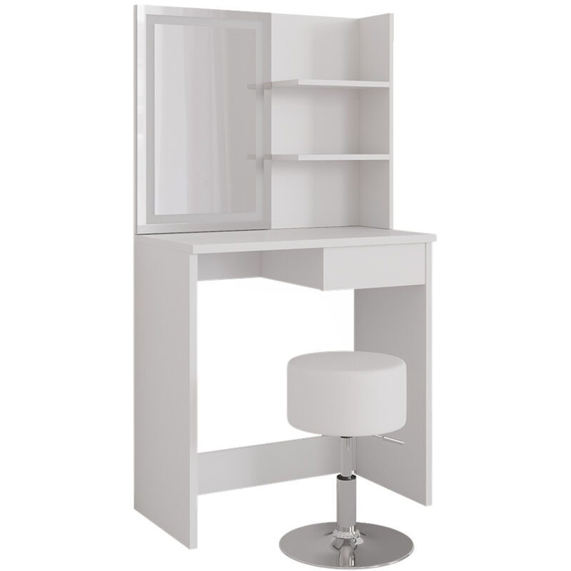 foto del prodotto tavolo da toeletta dekos, bianco, 75 cm con specchio e sgabello a led, vicco
