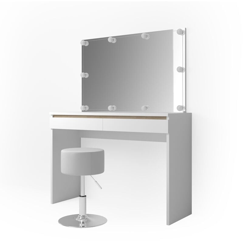 foto del prodotto tavolo da toeletta emma, bianco, 120 cm con illuminazione led e sgabello vicco
