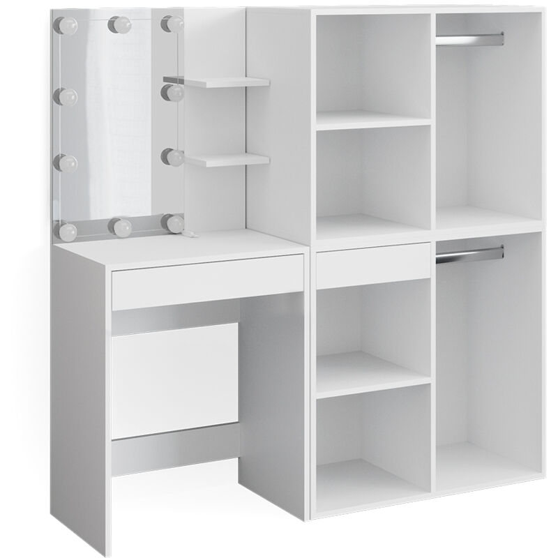 foto del prodotto tavolo da toeletta isabelle, bianco, 60 cm con illuminazione led e armadi vicco