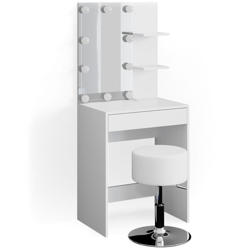 foto del prodotto tavolo da toeletta isabelle, bianco, 60 cm con illuminazione led e sgabello vicco