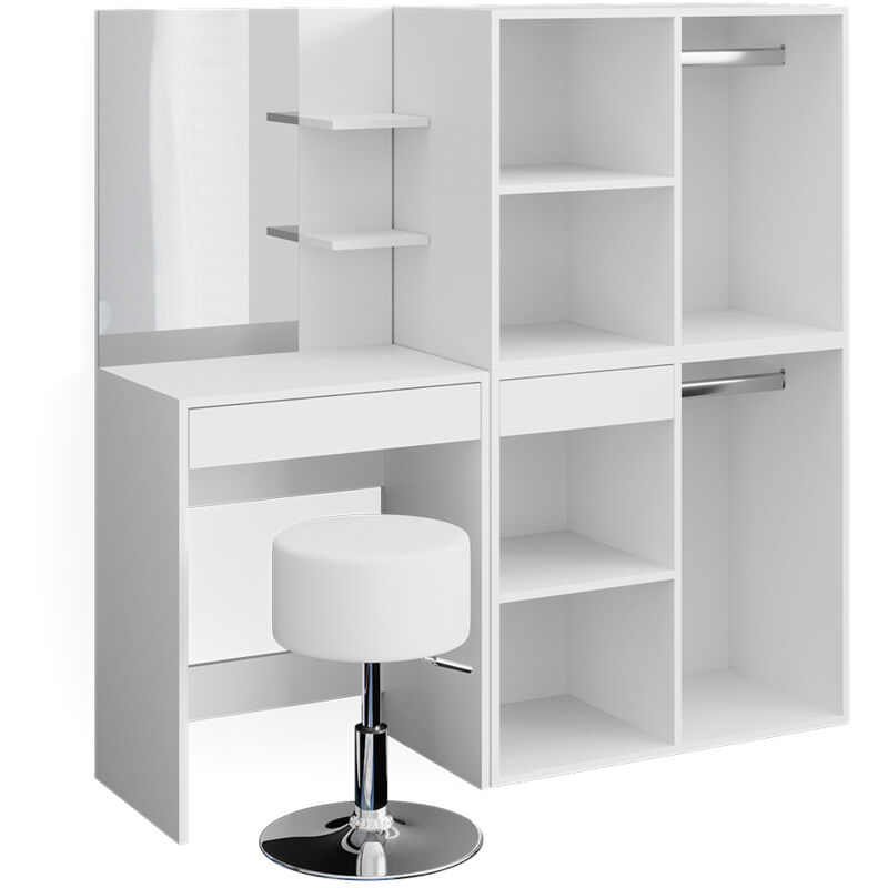 foto del prodotto tavolo da toeletta isabelle, bianco, 60 cm con sgabello e armadio vicco