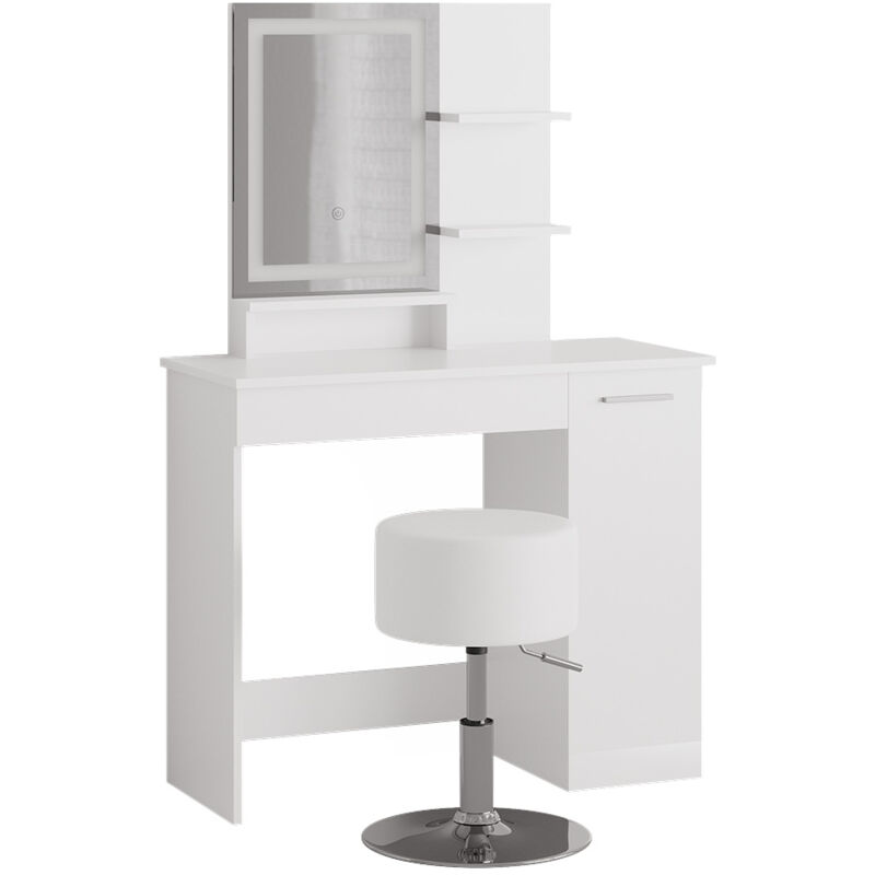 foto del prodotto tavolo da toeletta julia, bianco, 90 cm con specchio e sgabello a led vicco