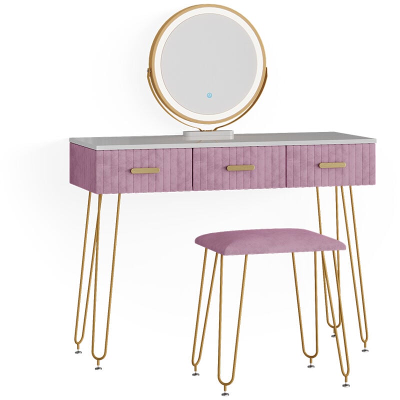 foto del prodotto tavolo da toeletta layla, rosa, 100 cm con illuminazione led e sgabello vicco