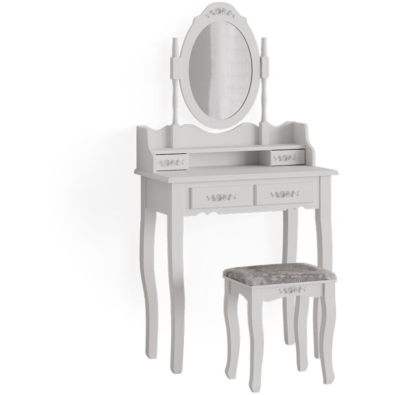 foto del prodotto tavolo da toeletta meghan, bianco, 75 cm con sgabello vicco