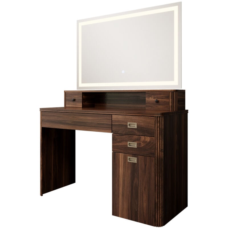 foto del prodotto tavolo da toeletta neria, rovere rustico, 120 cm con specchio a led, vicco
