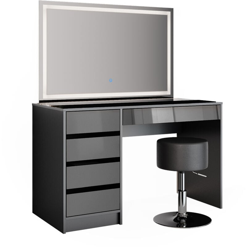 foto del prodotto tavolo da toeletta sherry, antracite, 120 cm con specchio e sgabello a led vicco