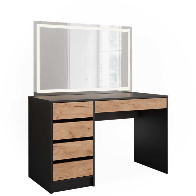 foto del prodotto tavolo da toeletta sherry, antracite quercia dorata, 120 x 75 cm con specchio a led vicco