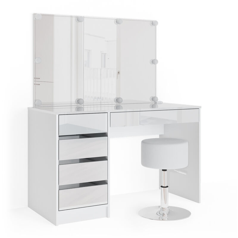 foto del prodotto tavolo da toeletta sherry, bianco, 120 cm con illuminazione led e sgabello vicco