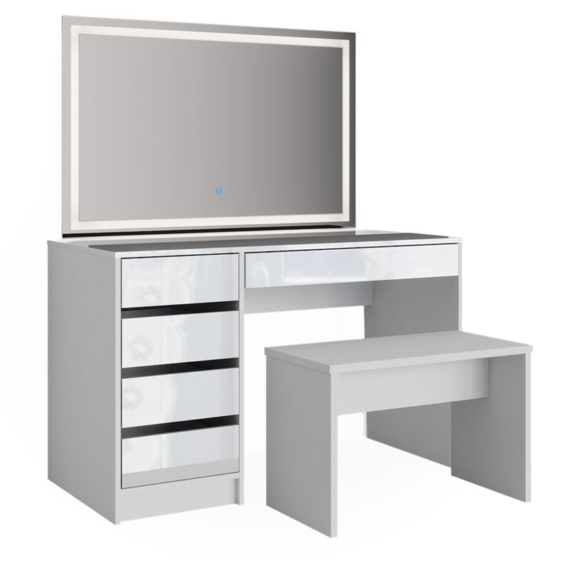 foto del prodotto tavolo da toeletta sherry, bianco, 120 cm con specchio a led e panca vicco