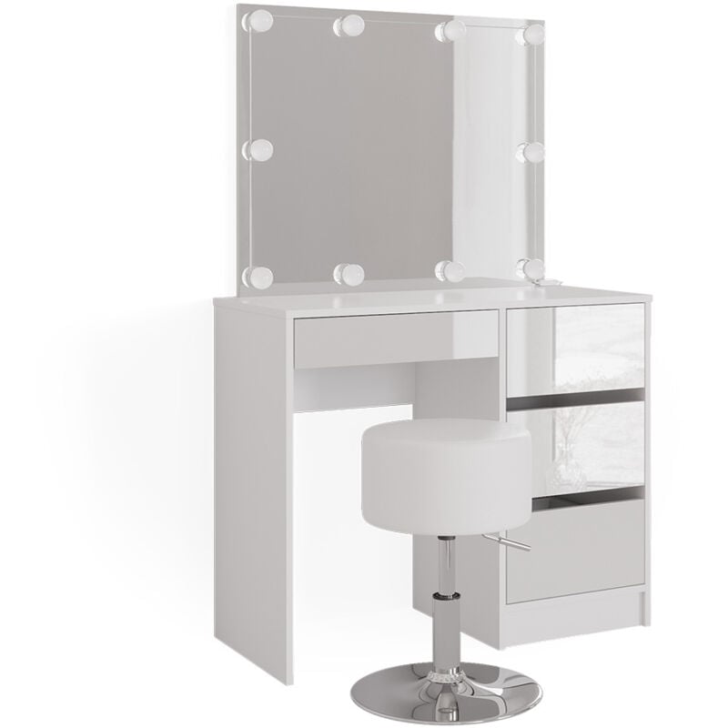 foto del prodotto tavolo da toeletta sherry, bianco, 90 cm con illuminazione led e sgabello vicco