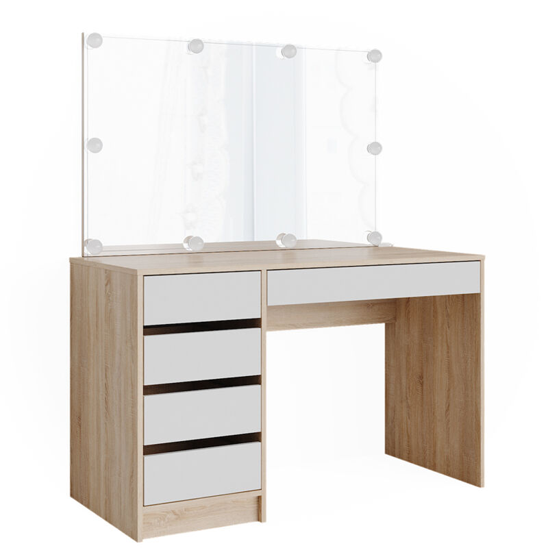 foto del prodotto tavolo da toeletta sherry, bianco sonoma, 120 cm con illuminazione a led, vicco
