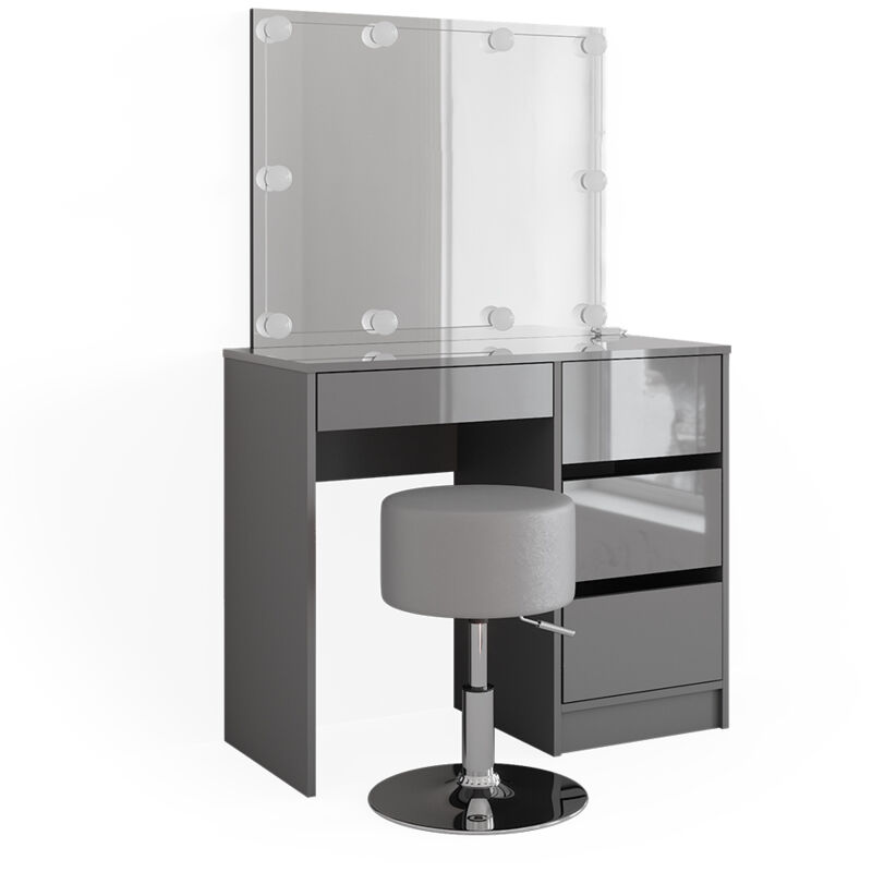 foto del prodotto tavolo da toeletta sherry, grigio, 90 cm con illuminazione led e sgabello vicco