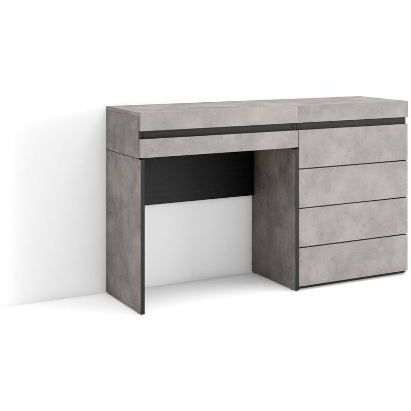 foto del prodotto tavolo da toeletta, tavolo da trucco, stoccaggio, 127x75x35 cm, con cassetto, cassettiera, stile moderno, grigio cemento skraut home