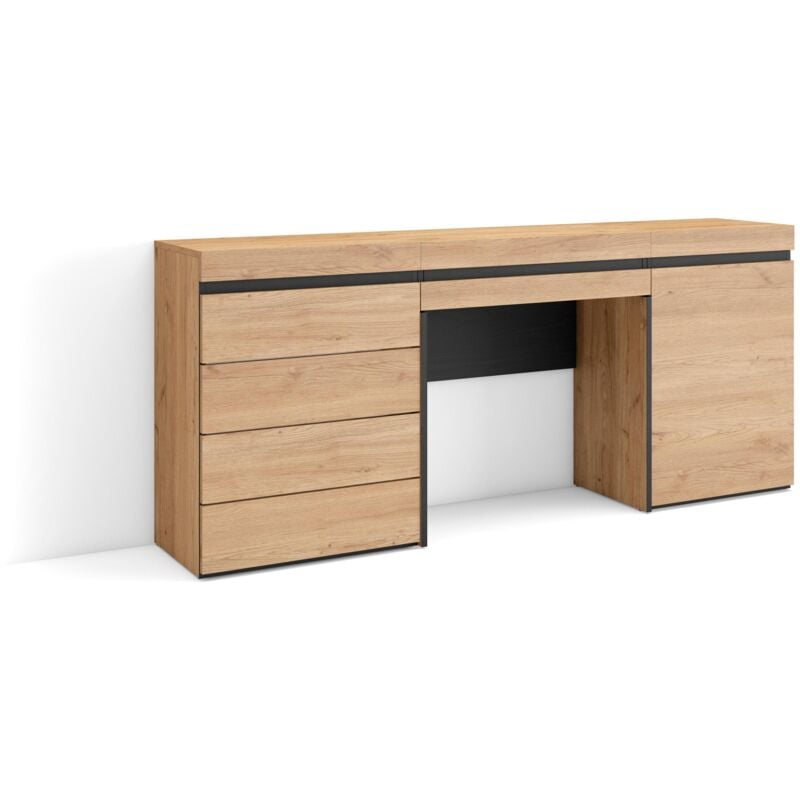 foto del prodotto tavolo da toeletta, tavolo da trucco, stoccaggio, 177x75x35 cm, con cassetto, cassettiera, stile moderno, rovere skraut home