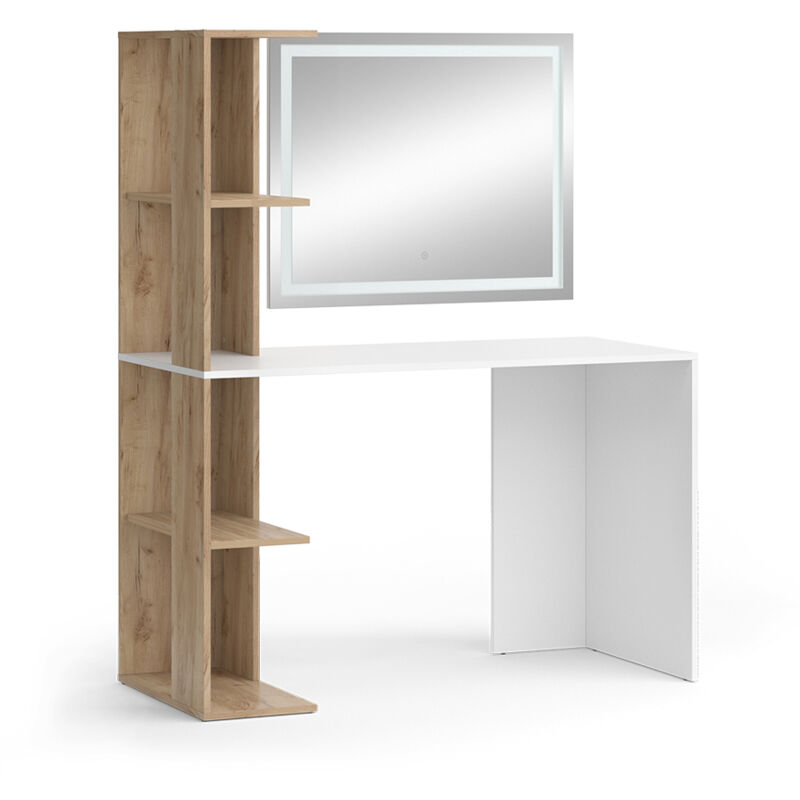 foto del prodotto tavolo da toeletta tower, bianco sonoma, 122.2 cm con specchio a led vicco