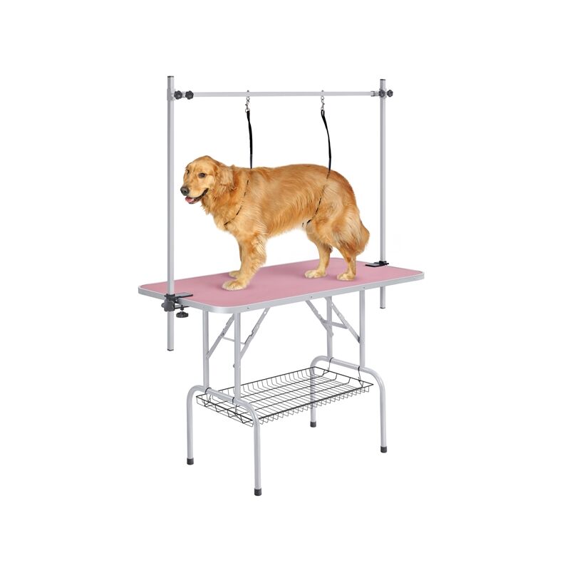 foto del prodotto tavolo da toelettatura cani tosatura per cani gatti animali pieghevole rosa yaheetech