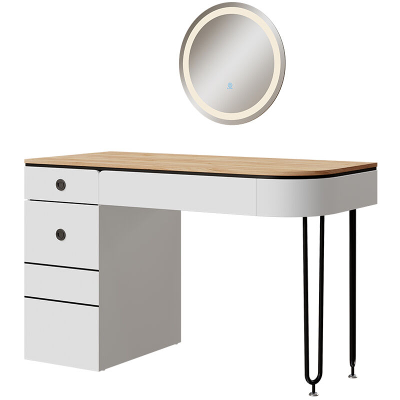 foto del prodotto tavolo da toilette mia, bianco legno naturale, 120 cm con specchio led vicco