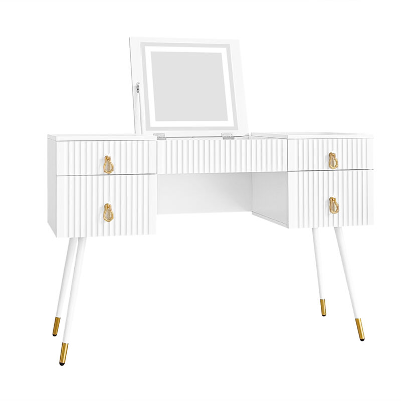 foto del prodotto tavolo da toilette senza sedia , bianco, con specchio led a luminosit regolabile, 4 cassetti