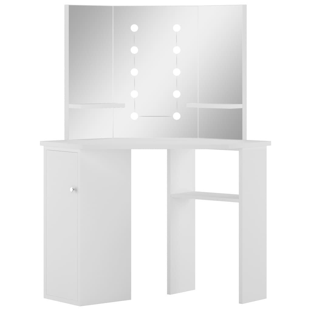 foto del prodotto tavolo da trucco angolare tavolo da trucco con luce led 111 x 54 x 141,5 cm bianco chiaro 02 0006335