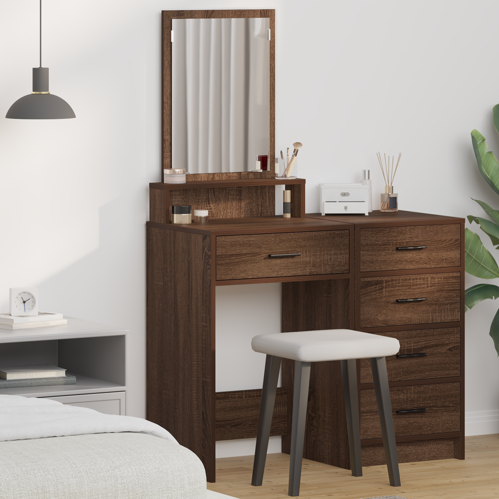 foto del prodotto tavolo da trucco con cassetti in rovere marrone 50x41x140 cm