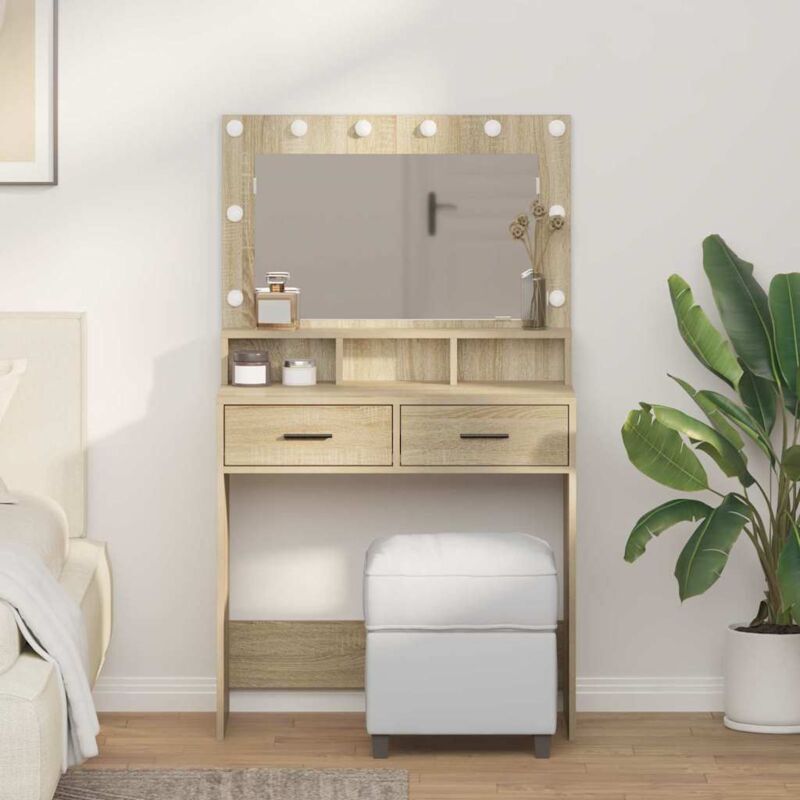 foto del prodotto tavolo da trucco con luci led in quercia sonoma 79x41x135 cm