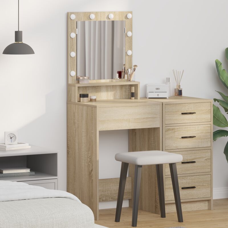 foto del prodotto tavolo da trucco con luci led in rovere sonoma, 50x41x135 cm vidaxl