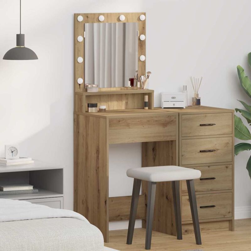 foto del prodotto tavolo da trucco con luci led rovere artisan 50x41x135 cm vidaxl