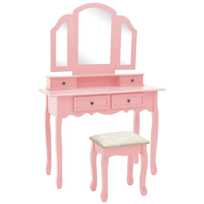 foto del prodotto tavolo da trucco con sgabello 100x40x146cm in legno di paulownia vari colori colore rosa